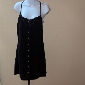 Commence Black Button-Down Spaghetti Strap Mini Linen Blend Dress Women’s Sz XL